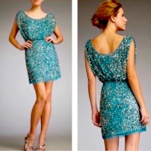 Aiden Mattox turquoise sequin cocktail dress